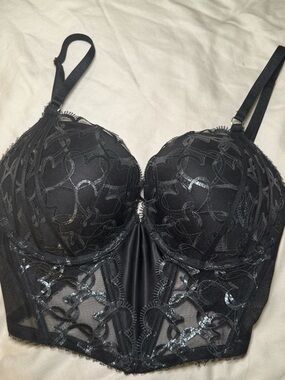 Victoria's Secret Black Lace Longline Bustier Bra